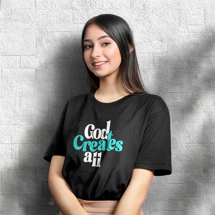 God Creates All Inspired By Genesis 1 : 1 | Christian T-shirt For Women | Inspirational Unisex Softstyle T-Shirt