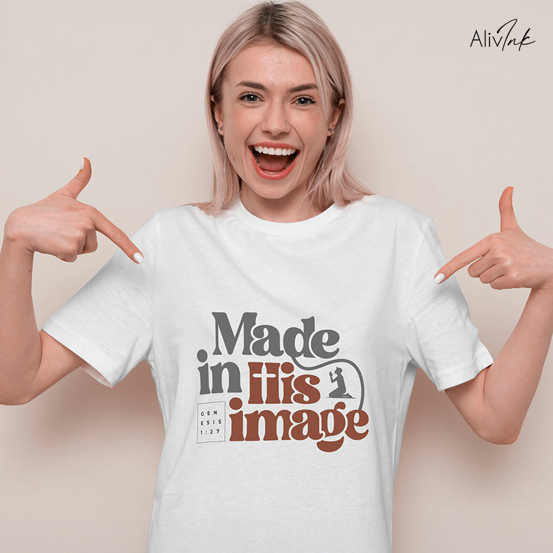 Made In His Image | Inspired By Genesis 1:27 | Christian T-shirt For Women | Inspirational Unisex Softstyle T-Shirt