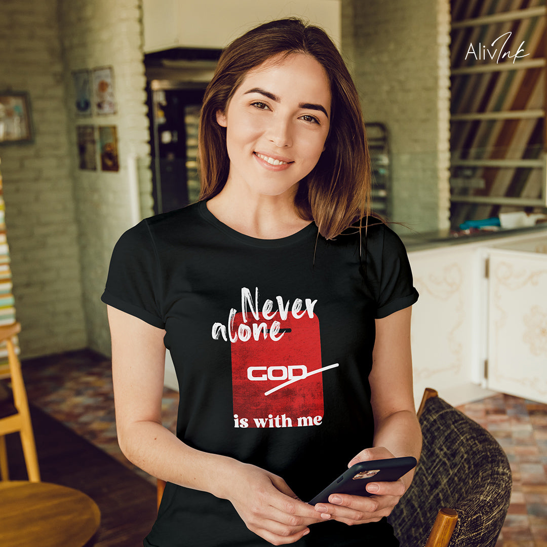 Never Alone, God Is With Me | Inspired By Genesis 28:15 | Christian T-shirt For Women | Unisex Softstyle T-Shirt - Faith-Based Inspirational Tee